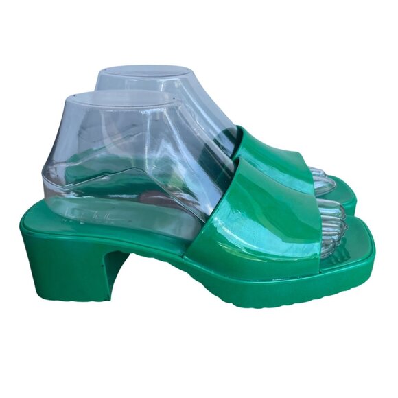 Nicole Miller Green Open-Toe Block Heel Sandals Womens Size 8 Slides Mod Y2K - Picture 1 of 6